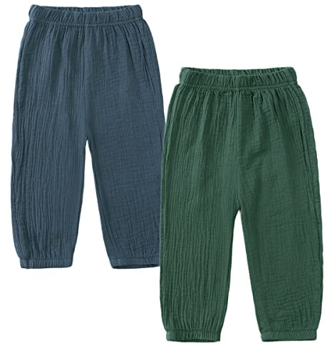 2-pack unisex baby barn pumpbyxor sommar bomull linnebyxor lätta andningsbara anti-mygga joggingbyxor lediga byxor