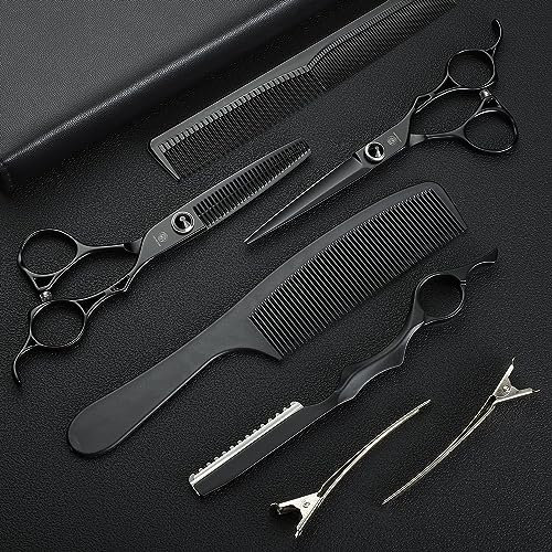 univinlions Friseurschere Set 6 Zoll Haarschneideschere Professionelles Haarschneidewerkzeug für Männer Frauen Kinder im Salon Friseur Zuhause (Schwarz)