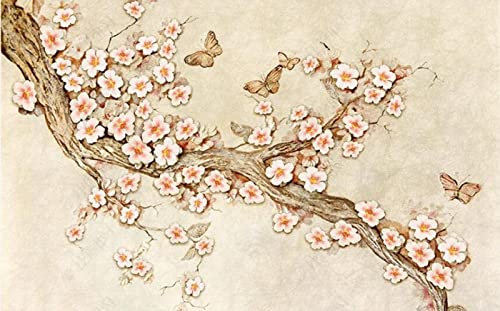 songqians Papier Peint Panoramique Rétro Branche Fleurs Papillon Papier Peint 3D Tapisserie Murale Décoration Chambre Salon -311588 430x300cm