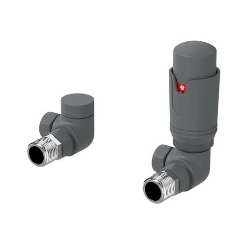 DuraTherm® Thermostatic Radiator Valve Pack Set, 15mm Lockshield TRV & Thermostat, Anthracite Grey Valves for Radiators, Corner