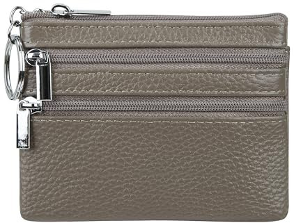 Damen Geldbörse aus echtem Leder, Mini-Beutel, Kleingeldbörse mit Schlüsselanhänger, GRAU, Einheitsgröße, Münzgeldbörse