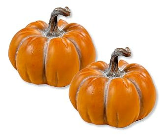 Polyresin Kürbis orange 11 x 9cm - 2 Stück Tisch-Deko Herbst wie echt Pumpkin Halloween Dekofigur