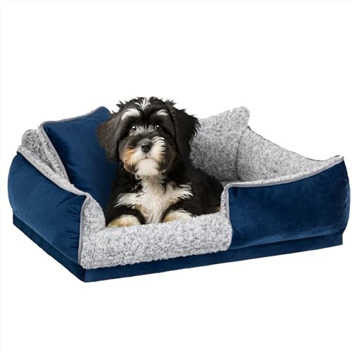 PillowPrim Hundebett, Haustiermatratze, Katzenbett, Hundekissen, Hundekorb, Hundesofa, Liegeplatz für Hund, Orthopädische, Möbel, 80x60 cm, Marineblau