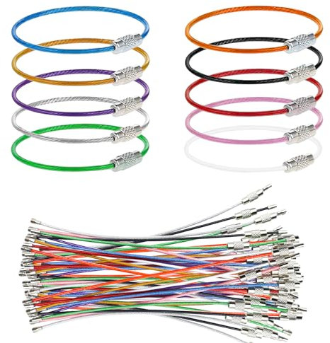 CONNECTION 50Pcs Edelstahl Draht Schlüsselanhänger,Schlüsselring Drahtseil,Multifunktionale Schlüsselringe,Farbige Metalldraht Keychains mit Drehverschluss für Hängende Gepäckanhänger Key Ring Tags