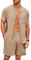 Ekouaer Pyjama Herren Set Kurz Schlafanzug Baumwolle Nachtwäsche Knöpfe Hausanzug Sommer Rundhals Kurzhose, Khaki, XL
