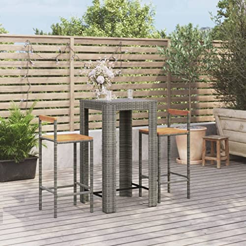 QJBSAVVA 3-TLG Gartenbar-Set, Sofa Tisch Eckbankgruppe Balkonmöbel Balkon Tisch Geeignet für Garten Parks Innenhof Strand Grau Poly Rattan & Massivholz Akazie
