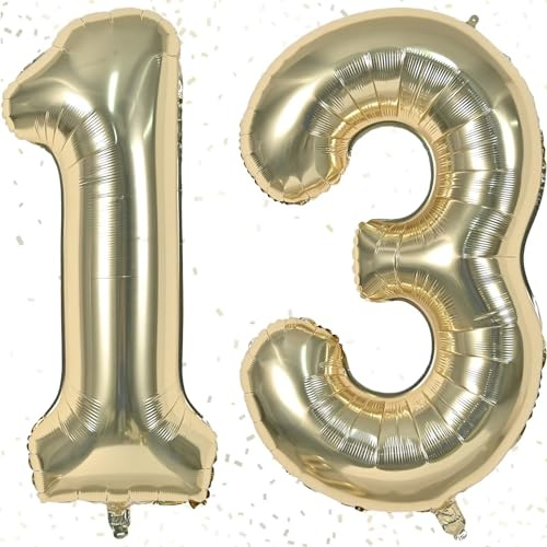 40 Inch Number 13 Balloon, Champagne Gold, Self Inflating Large Foil Mylar Helium Digit for Boys Girls Birthday Party Anniversary Decorations