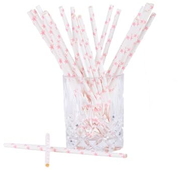 Papierstrohhalme Stars 25 St. 100% Papier L:19,7cm Strohhalm biologisch abbaubare Trinkhalme, Farbe:rosa