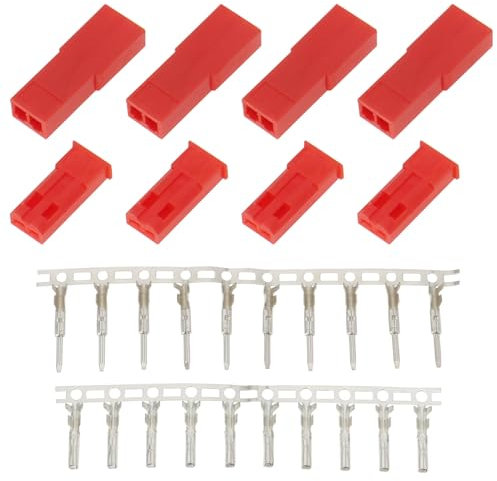 VGOL 20 Paar JST BEC Stecker Buchse 19,2x6x3,8mm 13,2x5,4x3,2mm 2 Pin Rot Steckergehäuse Crimpanschlussstecker Kit für Ferngesteuerte Elektrohubschrauber