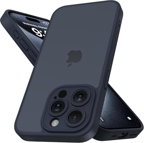 Mootobo Coque pour iPhone 15 Pro avec Objectif d'appareil Photo, Protection Anti-Chute de qualité Militaire de 3 m, Dos Mat Anti-Traces de Doigts, 6,1 Pouces - Bleu Profond
