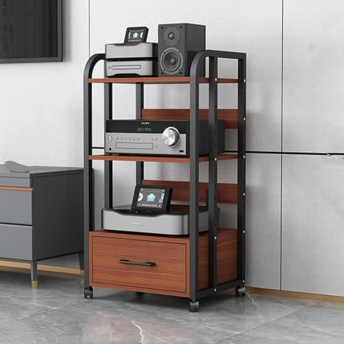 mobile stereo hi fi rack hifi Sistema rack stereo regolabile in altezza/scaffale rack per amplificatori, armadio per componenti audio/video per carichi pesanti con ruote e cassetto per giradischi/box