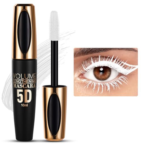 5D Weiß Wimperntusche Wasserfest, 10ml Mascara Wasserfest, Langlebige Volumizing Curling Verlängerung Mascara Make-Up für Weihnachten, Halloween, Partys, Hochzeiten