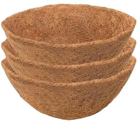 WZHHDM Hanging Basket Liner, 3 Set Coco Fiber Liner, 14 Inch Bowl Shaped Coconut Hanging Basket Liners for Plant Flower Growth, Garden Porch Balcony Planter Wall Basket Liner Replacement