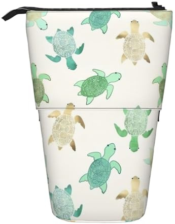 FJQWKLF Federmäppchen mit Schildkröten-Schreibdruck, stehend, Pop-Up-Stiftetasche, Teleskop-Federmäppchen, Stifthalter, Schreibwarenetui, Make-up-Tasche
