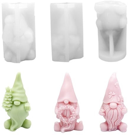 XEERUN Stampi per Candele a Forma di Babbo Natale e Gnomo 3D in Silicone - Set di 3 per Natale, Nano, Fai Da Te
