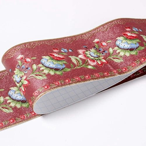 Tapetenbordüre selbstklebend, rote Laternenblume, 10 x 500 cm, dicke, wasserdichte Wandverkleidung, Bordüren, Heimdekoration, Badezimmer, Küche, Schlafzimmer, Arbeitszimmer, Flur, Fliesen, Dekoraufkle