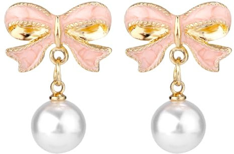 1 Paio Orecchini a Forma di Fiocco Perle, Rosa Orecchini Pendenti di Perle Alla Moda Orecchini a Perno con Fiocco Orecchini Pendenti di Perle Regali di Accessori per Gioielli per Donna
