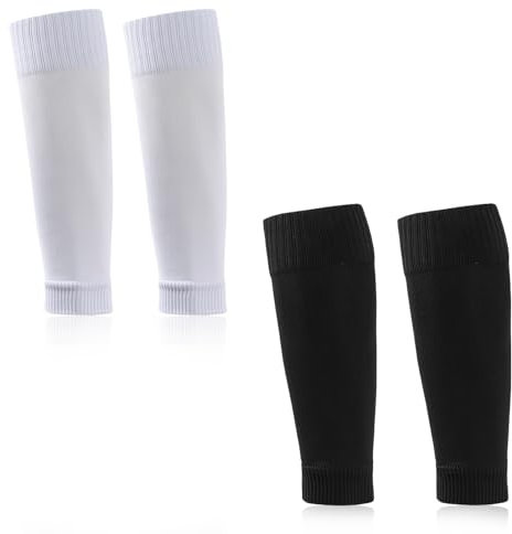 Football Sock Sleeves for Men - 2 Pairs for Adults, Pre-Cut Footless Socks, Fit Perfectly Over Shin Pads (White & Black)