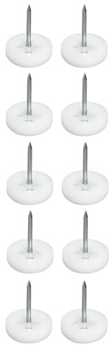 cyclingcolors 10x Piedini per Sedie Scivoli con Metallo Chiodo Pattini Scorrevoli Rotondi Plastica Feltrini, 15mm