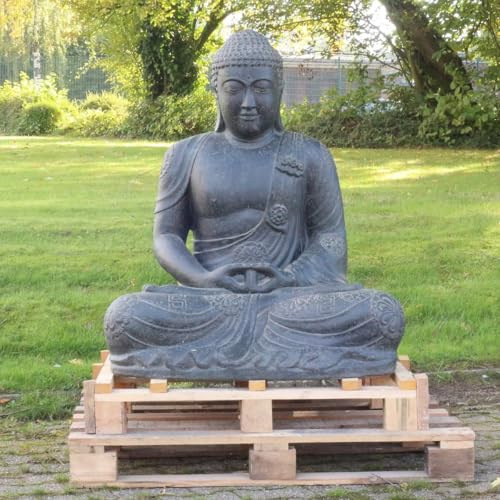 Oriental Galerie Buddha Statue sitzend Japan Figur Skulptur Asien Indonesien Deko Steinguss Lavastein Gartenfigur 107cm