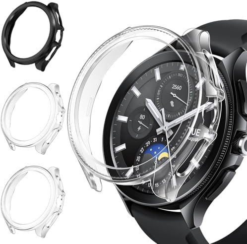 ivoler 3 Stück Hard PC Schutzhülle für Xiaomi Watch 2 Pro, Ultradünne Durchsichtig Stoßfest Hülle HD Klar Kratzfeste Bumper Schutz Case Cover, 2 Transparent + 1 Schwarz