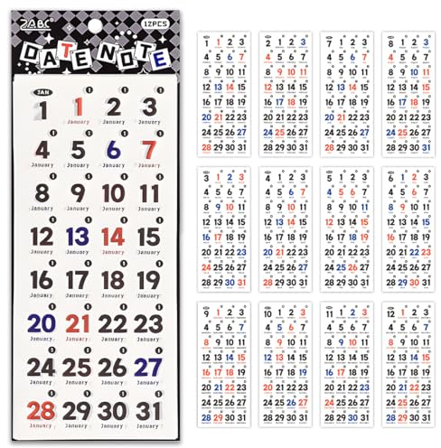 KOLZEMV 365 Stücke Selbstklebende Registerkarte Designer Zubehör Monatliche Etiketten Planer Aufkleber Dekorative Monatliche Reiter für Büro Studienplaner Organisationen bullet journal zubehör