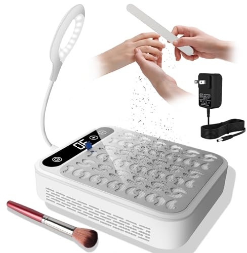 Aedcbaide Nail Dust Collector Nail Salon, Adjustable Suction Power Dust Extractor Nails with LED Light for Acrylic Nail Removal, 1 Reusable Filter & 1 Brush & 2 Nail Files
