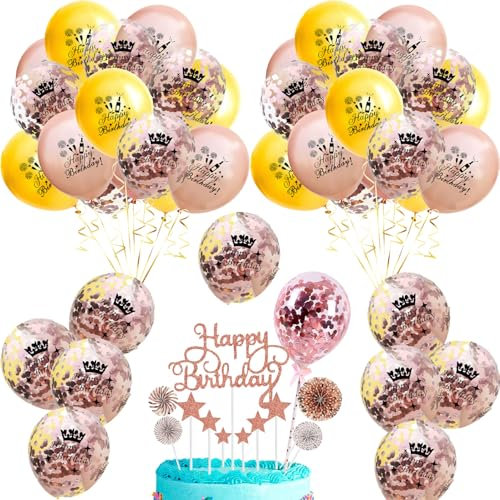 Decorazione per torta di compleanno, oro e argento, per fan di carta da 5 pollici, con paillettes, decorazione e palloncini