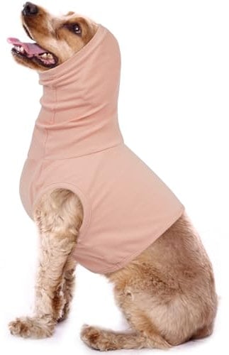 PUMYPOREITY Dog Snood, Dog Shirt Turtleneck Dog Neck Wound Protector Dog Snood Ear Protector Dog Neck And Ear Warmer Dog Cover Head for Eat Food Dog Post Op Body Suit(Flesh Pink, M)