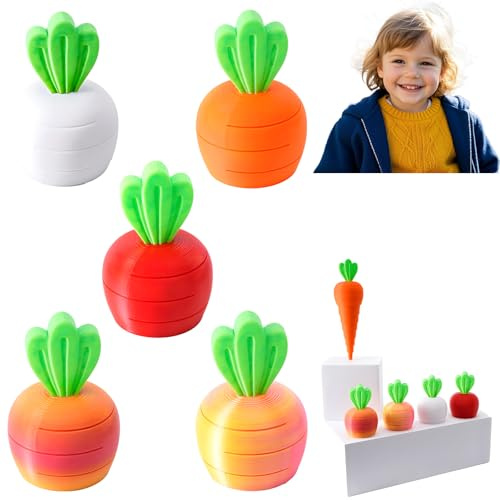 3D Printed Decompression And Retractable Carrot Toy, Squeeze Toys Squishes Carrot Fidget Toys Pop Up Squishy in Carrot Stress Relief for Kids & Adult Tricky Funny Novelty Toy (5PCS)