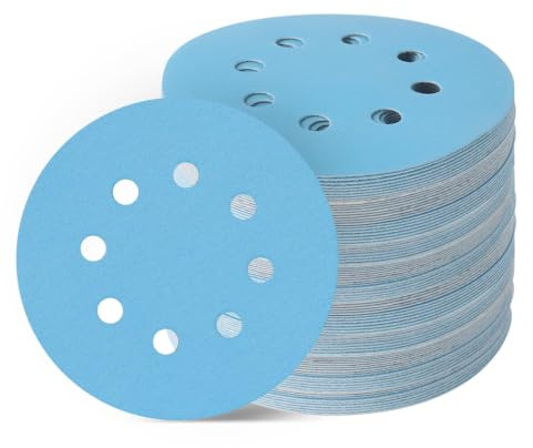 48x Blau Keramik Schleifscheiben 125mm Klett 8-Loch K60 Staubfrei | Blaue Premium-Schleifpads für Exzenterschleifer. Dank 8-Loch-Absaugung staubfrei und extrem langlebig auf allen Metallen