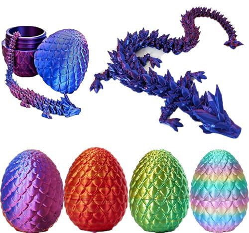 30 CM Oeuf de Dragon Imprimé en 3D, Jouet de Dragon Surprise dans avec Dragon Articulé à L'intérieur, Figurine de Dragon en Cristal Réaliste, Halloween, Noël, Jouet Surprise Enfants (Laser Violet)