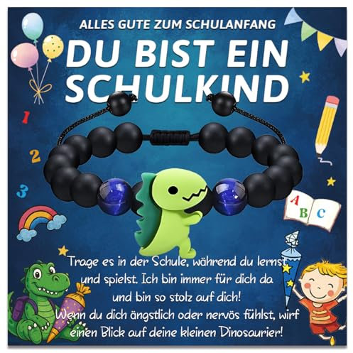 Geschenke zur Einschulung Junge,Ideen Füllung Schultüte Dinosaurier Armband Schulkind,Einschulungsgeschenke Jungen,Glücksbringer Schulanfang Jungen Geschenke,Mutmacher Geschenk Inhalt Schultüte Junge