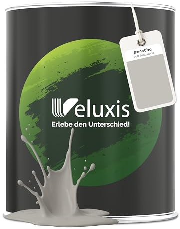 Veluxis Wandfarbe Hellgrau Beige Grau matt 2,5 L – Soft Sandstone | Innenfarbe mit Deckkraft Klasse 1, VOC-frei, ohne Grundierung, tropfarm, für Wohnzimmer und Schlafzimmer