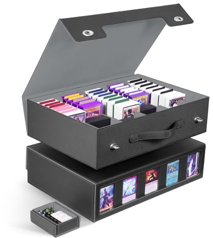 ZLCA Trading Card Aufbewahrungsbox 5-reihig mit Griff, MTG Kartenbox | Für 3900+ Karten, Commander Display, Top loader Organizer, Kartenetui für TCG PTCG Sportkarten (Schwarz / Grau)