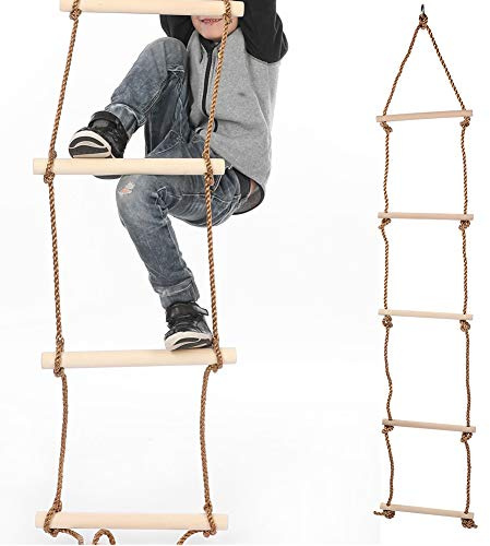lvifloae Scala di Corda da Arrampicata in Legno a 5 pioli Scala di agilità Regolabile Giocattolo per Il Fitness per Bambini Attrezzatura per Il Divertimento Percorso a Ostacoli