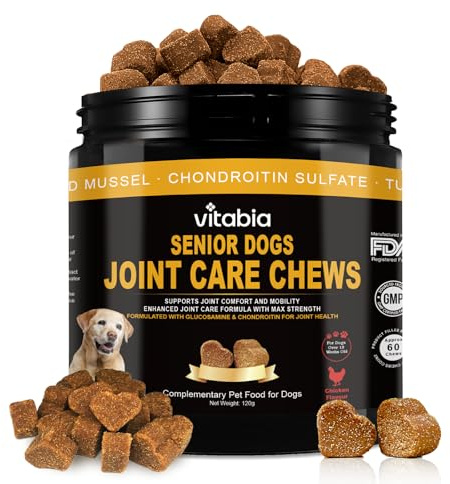 Senior Dog Joint Supplements with Glucosamine Chondroitin MSM - Hip & Joint Support for Dogs with Green Lipped Mussel, Turmeric, Omega 3 for Mobility & Comfort Chicken Flavour