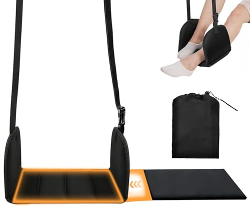 Fußhängematte Flugzeug mit Memory Foam & Beinauflage | Verstellbare Fußstütze, Nylongewebe, Abnehmbares Stützbrett, Ergonomisch, Für Langstreckenflüge