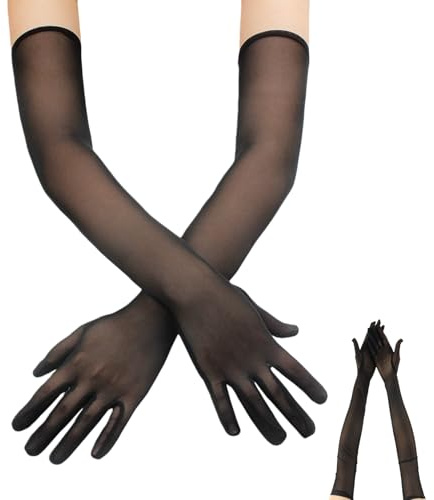 Lange Handschuhe Damen,Tüll Handschuhe Damen,Hautfarbe Handschuhen Kostüm,Netzhandschuhe,Halloween Tüllhandschuhe,Gloves Costume,Elegant Long Armstulpen Gloves für Hochzeiten,Oper,Abend Party,Karneval