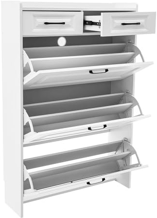 TCICOP Schuhschrank Weiss mit 3 Schubladen, Schuhschrank Schmal Hoch Der Mitteltrennschienenlauf Ist Verstellbar Shoes Cabinet 80x24x120cm, Geeignet für Wohnzimmer, Schlafzimmer