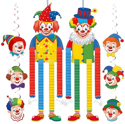 Clown Banner Karneval Deko Set, 2 Stück Clown Hängen Banner Karneval Deko, 12 Spiral Girlanden mit Clown Motiv, Clown Deko Hängend Tür Wand Decken für Zirkus Deko Geburststagsparty Fasching