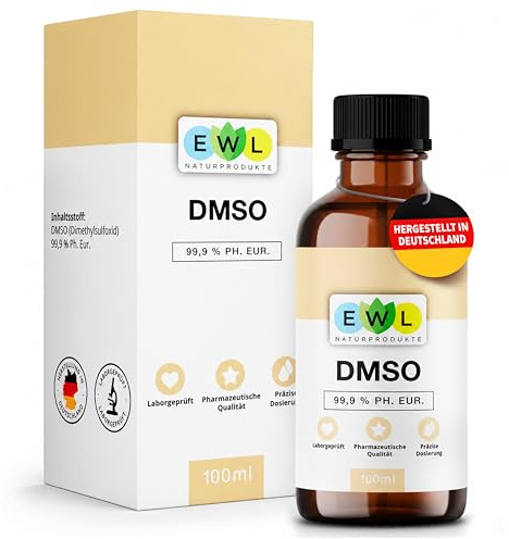 EWL DMSO 100ml | 99,9% Dimethylsulfoxid | Organisches Lösungsmittel | Pharmazeutische Reinheit | Ohne Zusatzstoffe & unvermischter Reinstoff | In lichtgeschützter Braunglasflasche