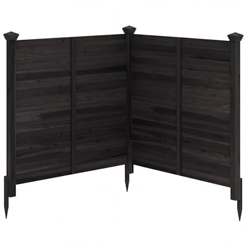 COSTWAY Gartenzaun 2-teilig, 119 x 119 cm, Tannenholz, Zaun mit 3 Pfosten, dekorativer Sichtschutzzaun, Holzzaun für Klimaanlagen Mülltonnen, freistehender Steckzaun für Garten Outdoor (Schwarz)