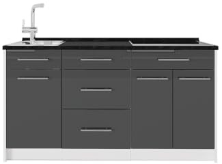 Vicco Köksblock Fame-Line, Antracit högblank/Vit, 150 cm, AP Antracit, för individuell expansion med kompatibla moduler