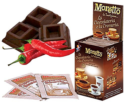 MORETTO preparato in polvere per cioccolata calda in tazza - gusto CIOCCOLATO FONDENTE con PEPERONCINO - 1 scatola con 12 bustine