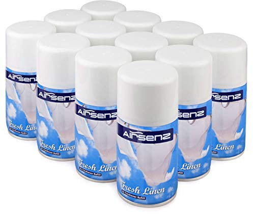AIRSENZ Air Freshener Aerosol Refill Cans - Automatic Spray Dispenser Refills - 12 x 270ml Cans (Fresh Linen)
