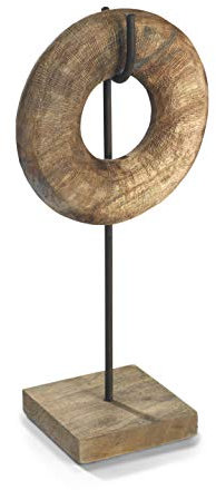 Moritz Skulptur Symbol Kreis Unendlichkeit Mangoholz mit Stahl Säule Rost Design Handarbeit Größe S Small Donut I Braun