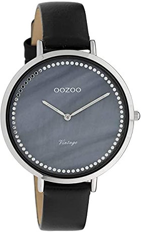 Oozoo Vintage Damenuhr Lederband 40 MM Perlmutt Blau/Schwarz C9853