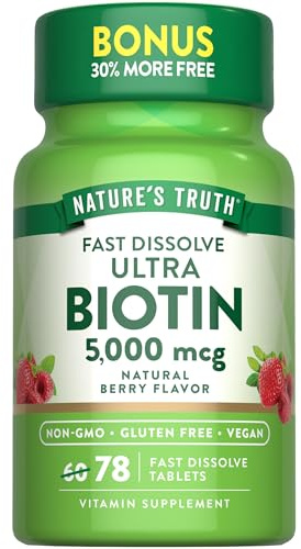 Nature's Truth Biotin 5000mcg | 78 Fast Dissolve Tablets | Natural Berry Flavor | Vegan, Non-GMO & Gluten Free