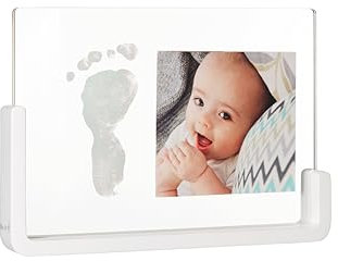 Baby Art My Pure Moment, Set de portafoto y huella de bebé, marco de foto con calco de mano recién nacido, transparente con base de madera
